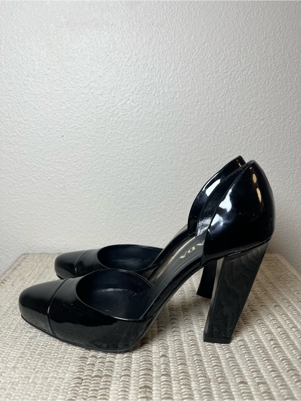 Prada D’Orsay Black Patent Leather Block Heel Pumps 7.5/37.5 - Picture 4 of 6